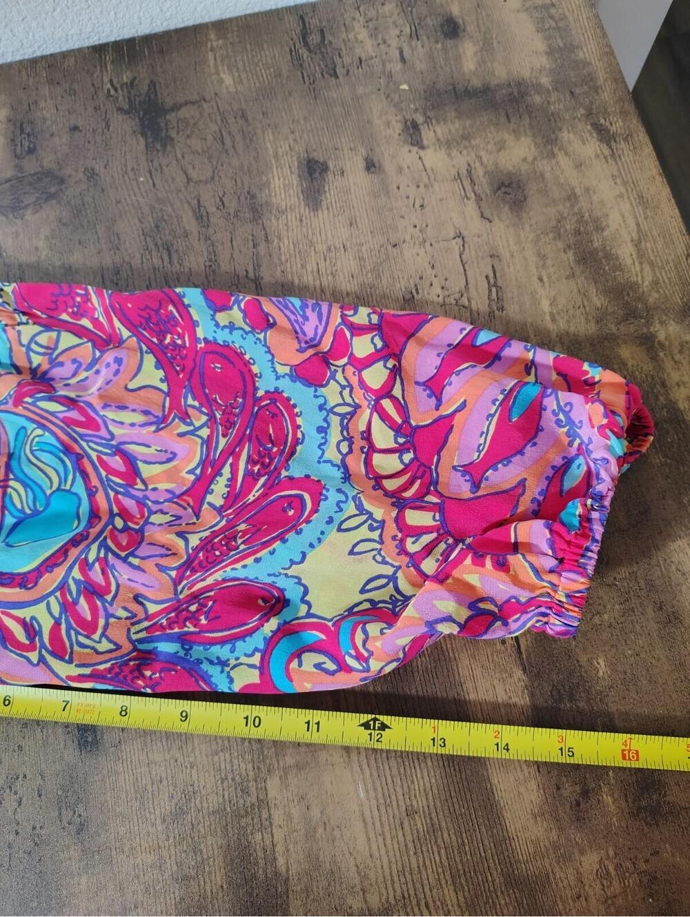 Lily Pulitzer Sz L Women Blouse Multicolor floral long Sleeve 100% Silk Boho - Picture 9 of 9